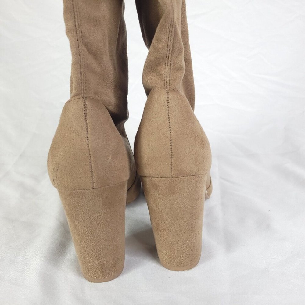 My Delicious Shoes Women Over the Knee Boot Taupe Faux Suede Pull On Tie Calf 10 - Picture 4 of 12